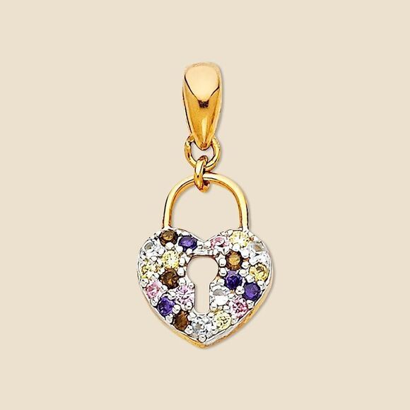 14K Two-Tone Gold Multi Lock Pendant with CZ Stones – 0.9g - Picture 1 of 3